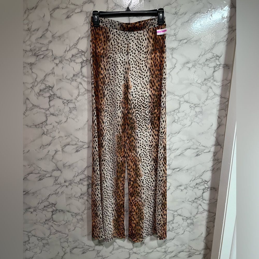 River Island LEOPARD PRINT MESH COVER-UP PANTS IN BROWN Size 6 - Picture 2 of 9